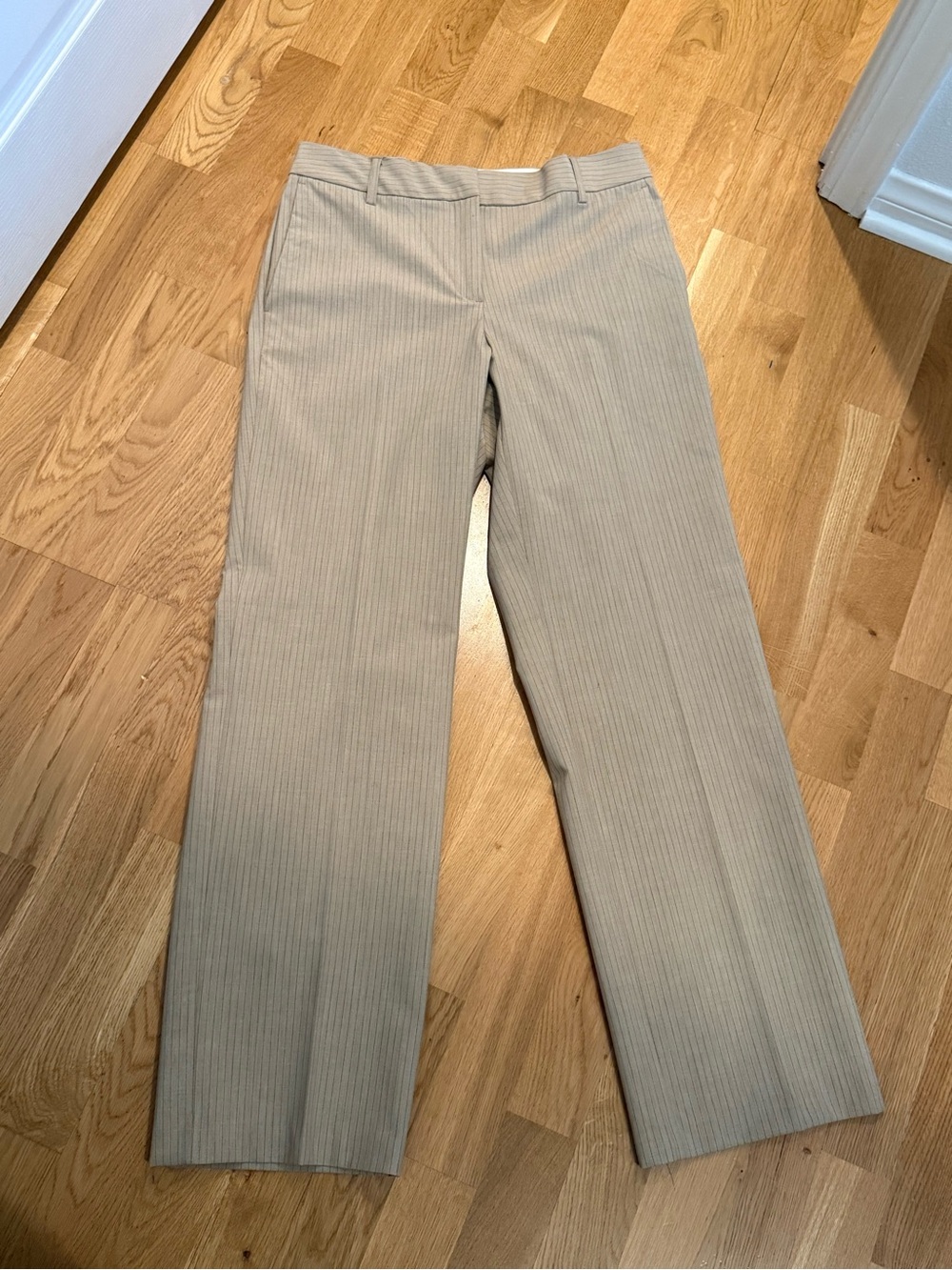 Joie Light Beige Pinstripe Wide-Leg Trousers